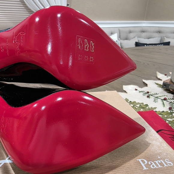Christian Louboutin Glossy Red and Black Heels - Picture 7 of 13